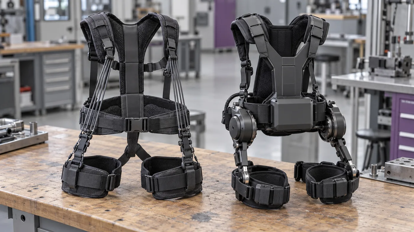Exosquelette actif ou passif : la différence (NovaFree) Différence entre exosquelette actif motorisé et passif à élastiques
