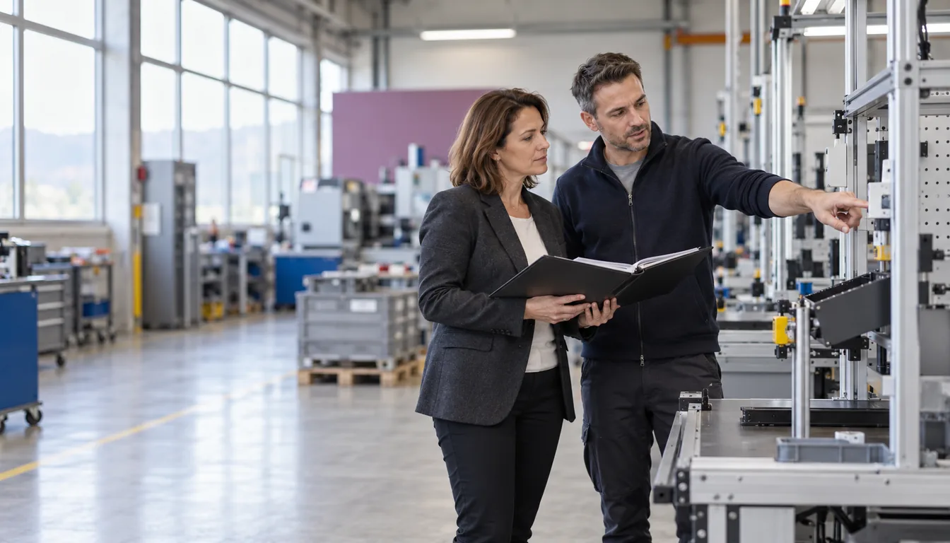 Détection précoce AI : le dossier d'aménagement de poste préparé avec l'entreprise (NovaFree) Responsable des ressources humaines et conseiller NovaFree préparant un dossier d'aménagement de poste destiné à un office AI cantonal