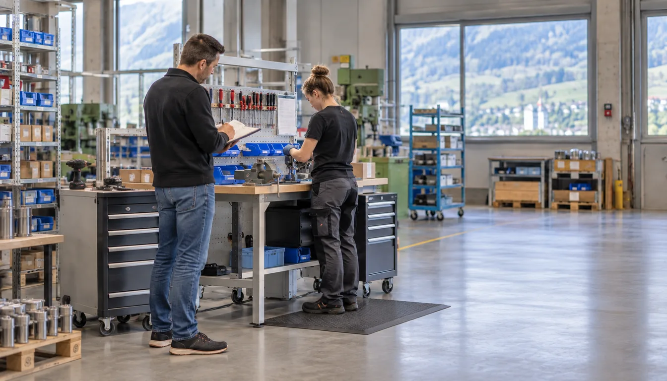 Analyse d'un environnement de travail physique dans un atelier suisse, avec un conseiller en ergonomie