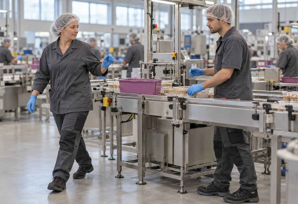 O comme organisation : la relève entre deux personnes, au même poste Deux opérateurs se relayant à un poste de conditionnement, l'une cède sa place à l'autre au milieu de la matinée